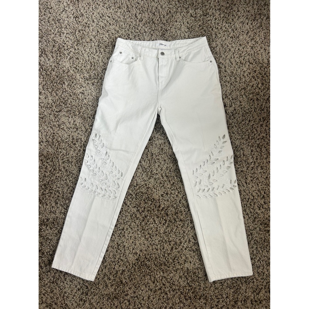Masseys White Eyelet Cutout Denim Jeans Straight Leg 100% Cotton Womens Size 12